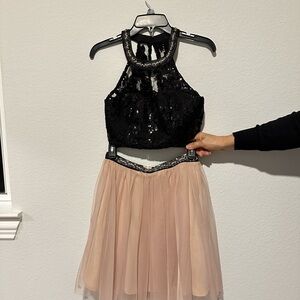 Sequin Hearts Black and Pink Formal junior Dress